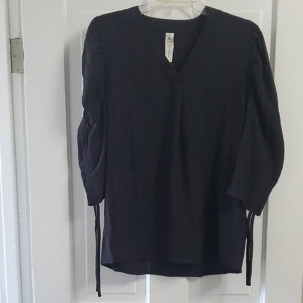 Black V-Neck Blouse with Tie Sleeves